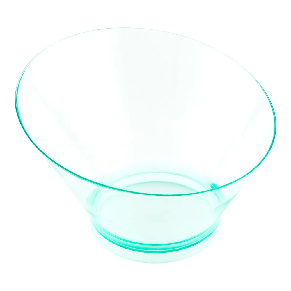 100 7 oz Round Seagreen Plastic Incline Bowls and 100 Silver Plastic 4" Mini Forks
