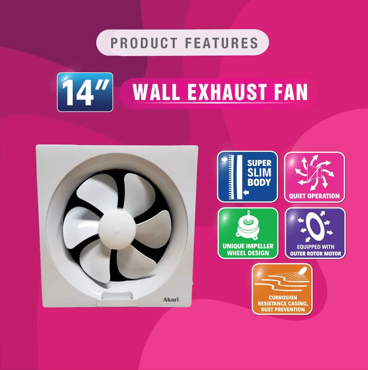 Akari 14” Wall Exhaust Fan 47 Watts (AEF-14W)