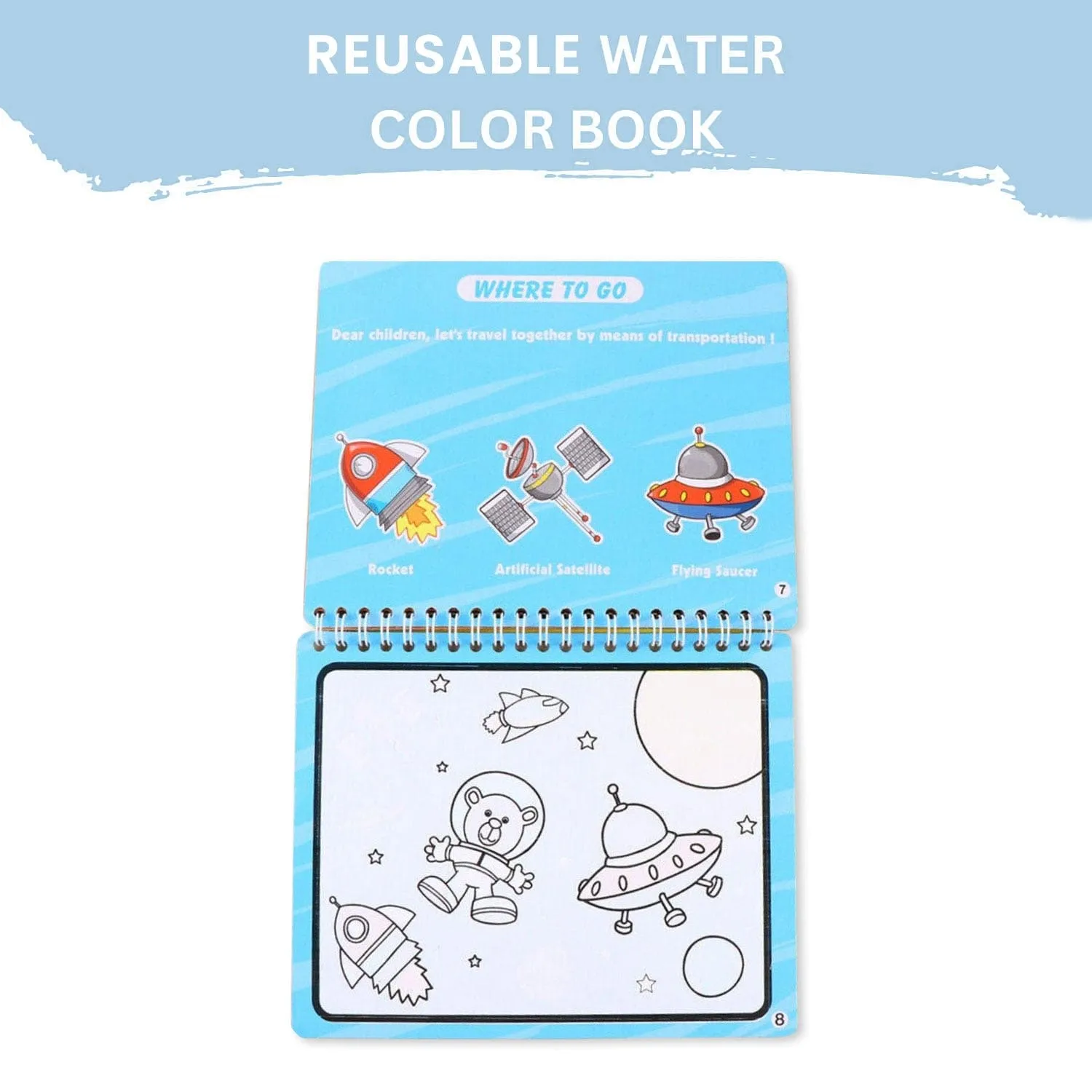 Baby Moo Travel And Transportation Reusable Magic Water Colouring Book - Sea Green