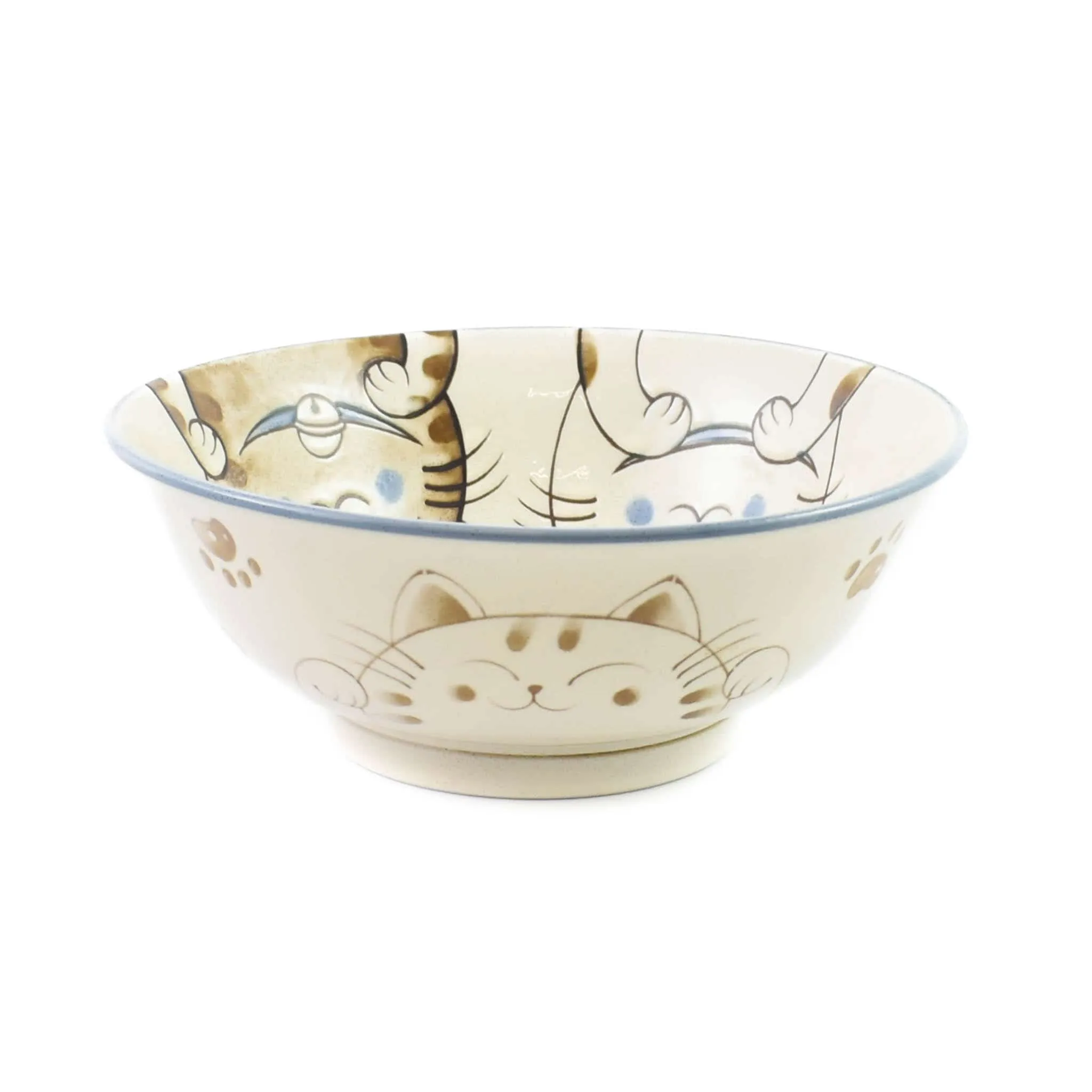 Blue Lucky Cat Japanese Ramen Bowl, 21cm