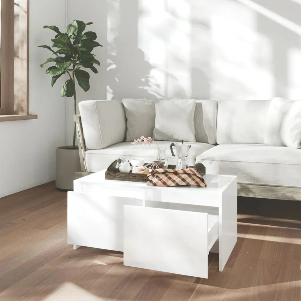 Coffee Table High Gloss White 90x50x41.5 cm Chipboard