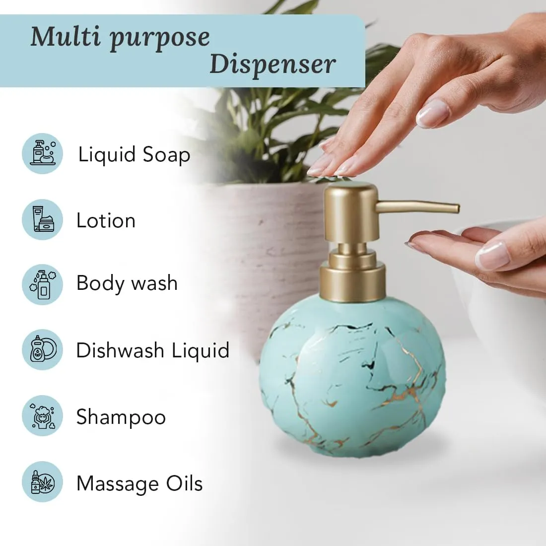 Ekhasa Ceramic Handwash Dispenser Bottle (300ml, Blue, Set of 3) | Liquid Soap Dispenser for Bathroom, Wash Basin & Kitchen | Bathroom Sanitizer, Lotion, Shampoo Dispenser | Hand Wash Dispensers Pump
