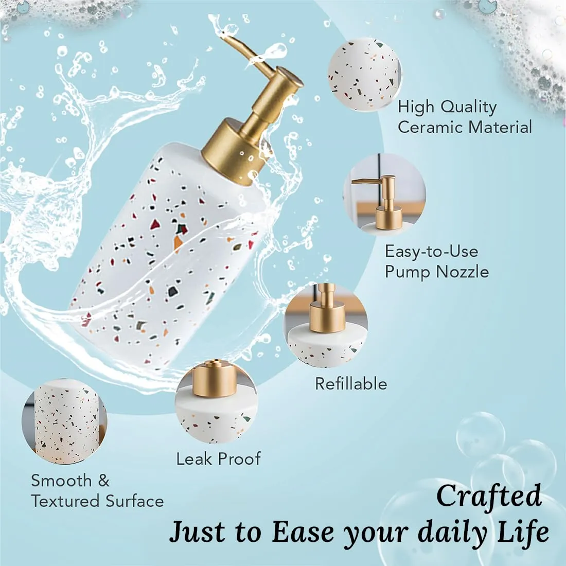 Ekhasa Ceramic Handwash Dispenser Bottle (White) | Liquid Soap Dispenser for Bathroom, Wash Basin and Kitchen | Bathroom Sanitizer, Lotion, Shampoo Dispenser | Hand Wash Dispensers Pump (Set of 3)