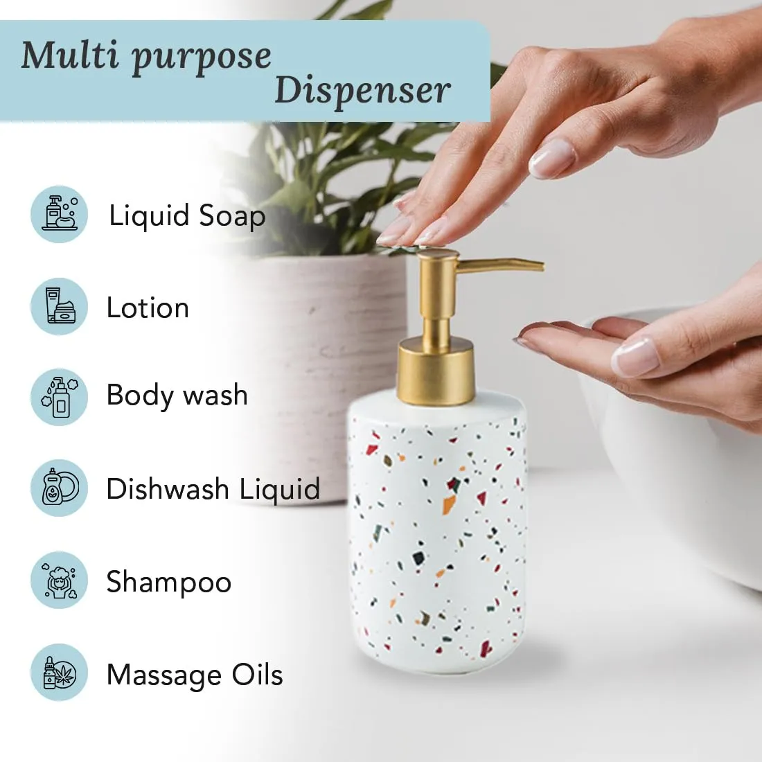 Ekhasa Ceramic Handwash Dispenser Bottle (White) | Liquid Soap Dispenser for Bathroom, Wash Basin and Kitchen | Bathroom Sanitizer, Lotion, Shampoo Dispenser | Hand Wash Dispensers Pump (Set of 3)