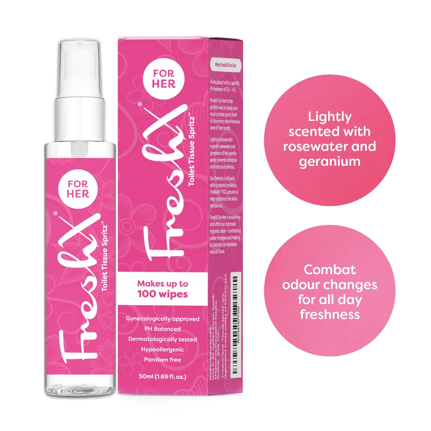 FreshX for HER Toilet pH balanced Toilet Paper Spray - Eco Friendly Wet Wipe Alternative