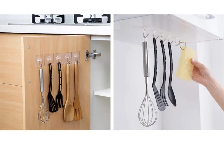 GLUN® Wall Hooks for Hanging Strong, Adhesive Hooks for Wall Heavy Duty, self Adhesive Hook, Wall hangings, Kitchen Accessories Items, Clothes Hanging, Sticky Photo Frame Hangers Pack of 10 PCS