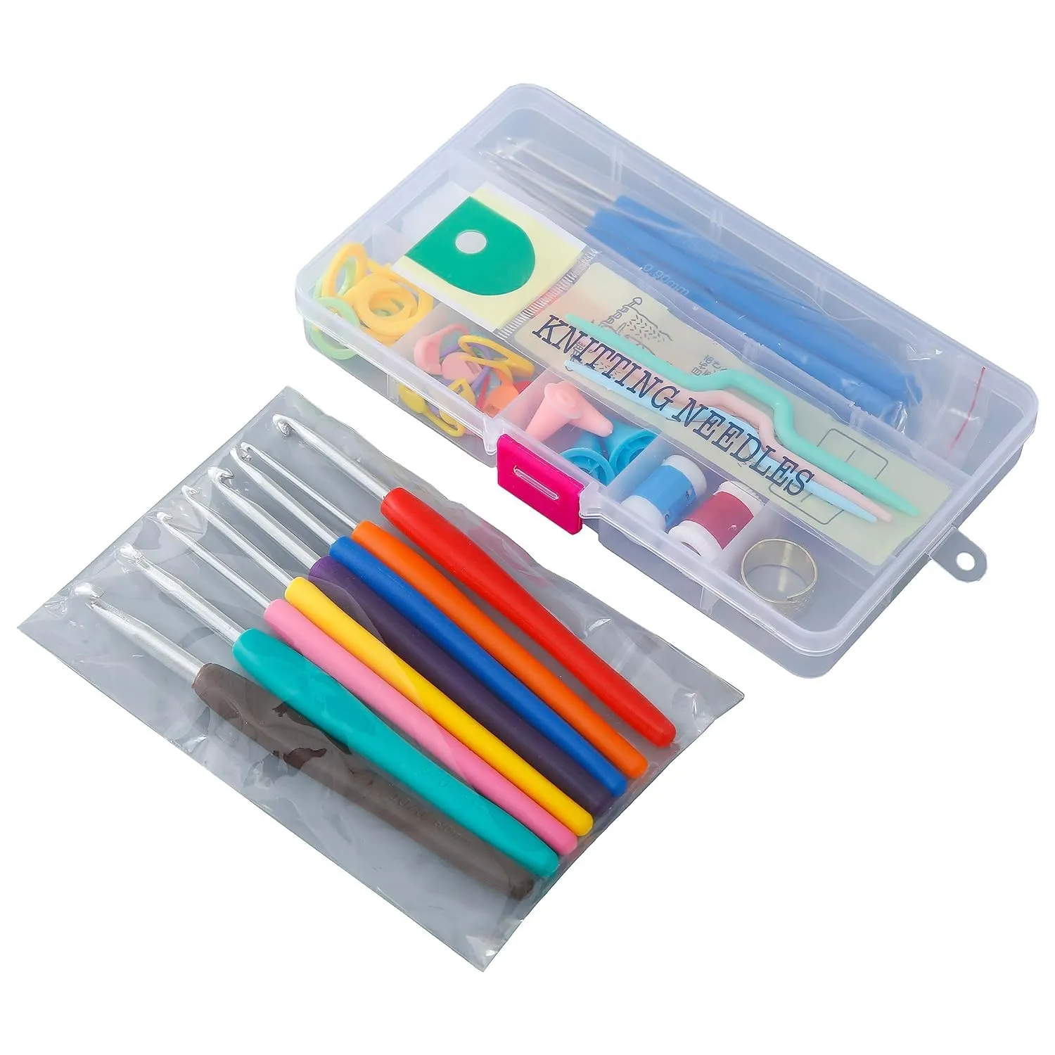 Kuber Industries Crochet Hook Needle Set of 53 With Case|Ergonomic Sewing Knitting Needle Kit-pack of 2 (Transparent)