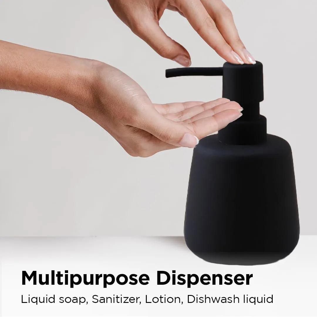 UMAI Liquid Soap Dispenser | Stoneware | Bathroom Sanitizer, Lotion, Shampoo Dispenser | Ceramic Handwash Bottle for Kitchen | Soap Dispenser for Wash Basin | Bathroom Accessories | 260 ml (Green)