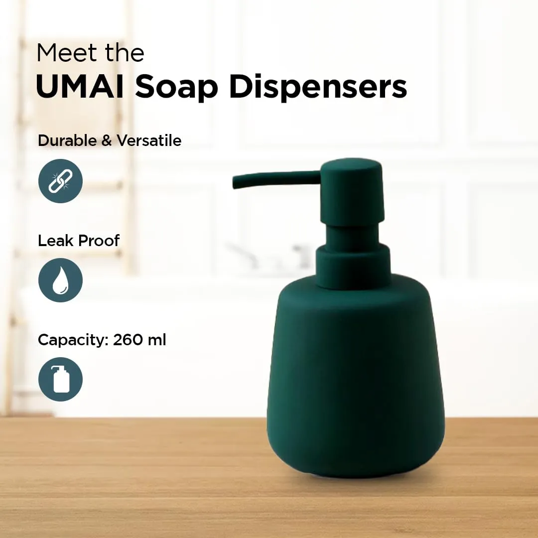 UMAI Liquid Soap Dispenser | Stoneware | Bathroom Sanitizer, Lotion, Shampoo Dispenser | Ceramic Handwash Bottle for Kitchen | Soap Dispenser for Wash Basin | Bathroom Accessories | 260 ml (Pink)