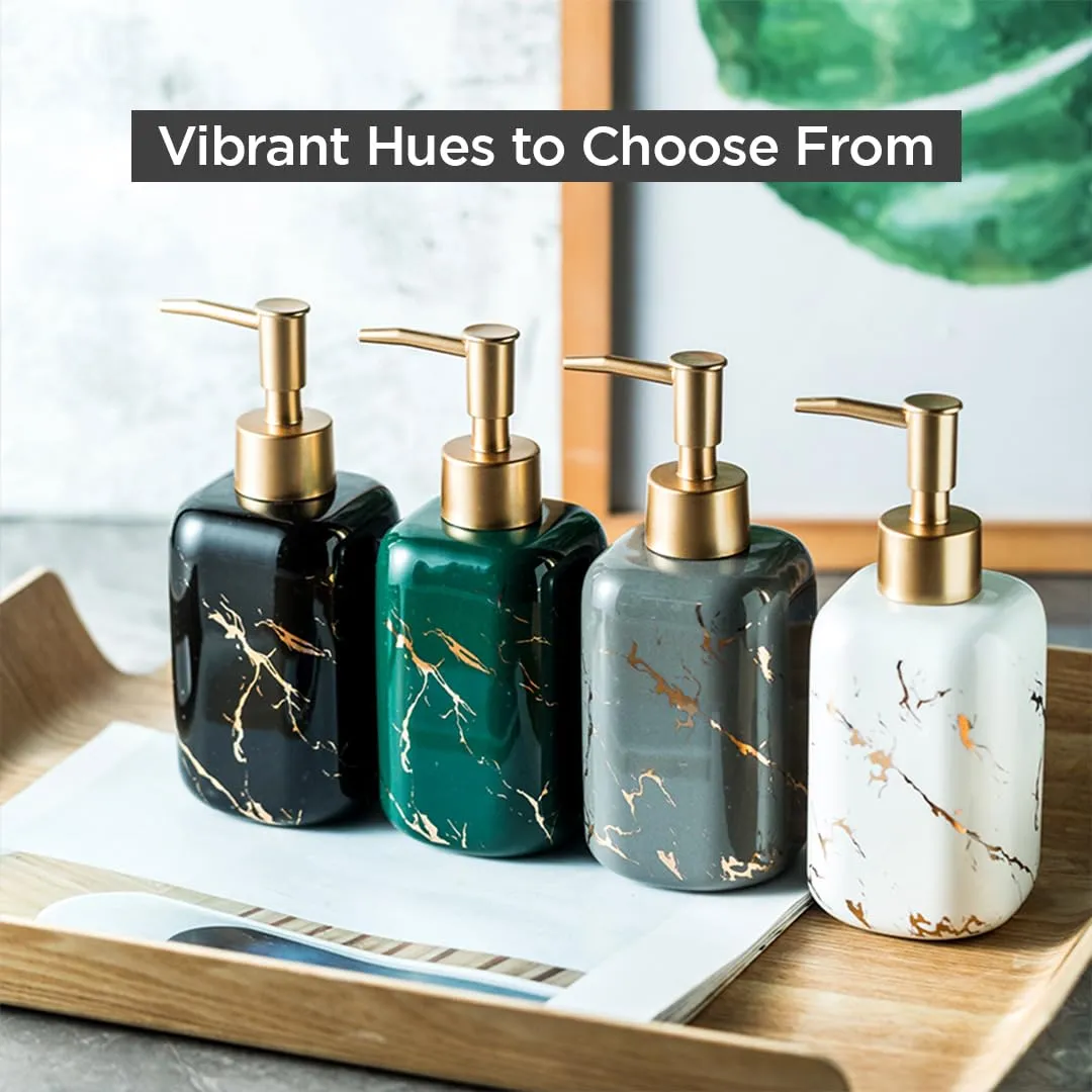 UMAI Liquid Soap Dispenser | Stoneware | Bathroom Sanitizer, Lotion, Shampoo Dispenser | Ceramic Handwash Bottle for Kitchen | Soap Dispenser for Wash Basin | Bathroom Accessories | 300 ml (Green)