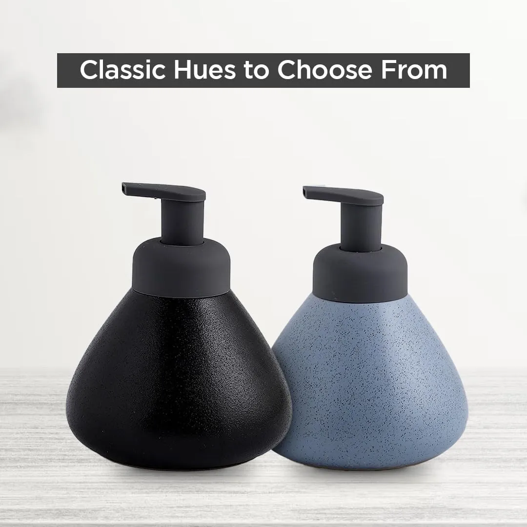 UMAI Liquid Soap Dispenser | Stoneware | Bathroom Sanitizer, Lotion, Shampoo Dispenser | Ceramic Handwash Bottle for Kitchen | Soap Dispenser for Wash Basin | Bathroom Accessories | 360 ml (Blue)